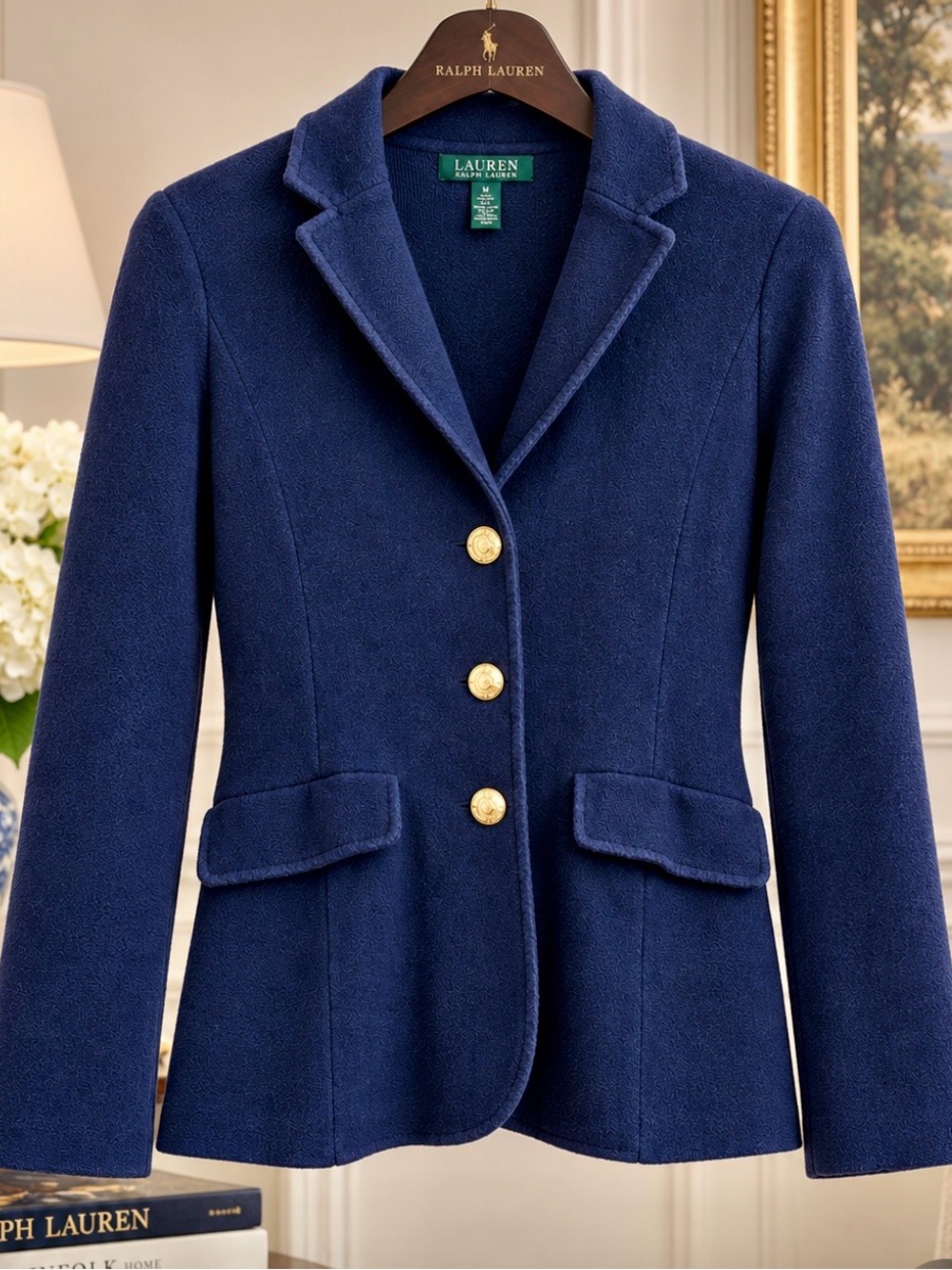 Ralph Lauren Navy 100% cotton Blazer with Gold Buttons